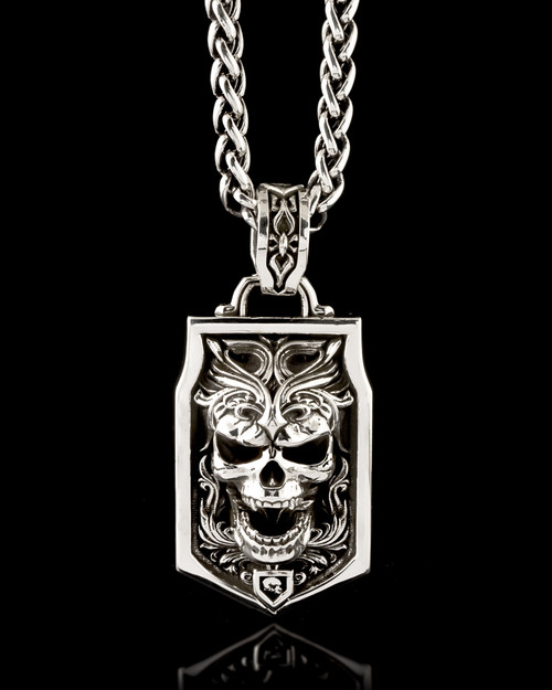 The Order Silver Skull Dog Tag Pendant by NightRider Jewelry - Front View