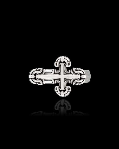 Ari Cross Silver Ring by NightRider Jewelry - Front View