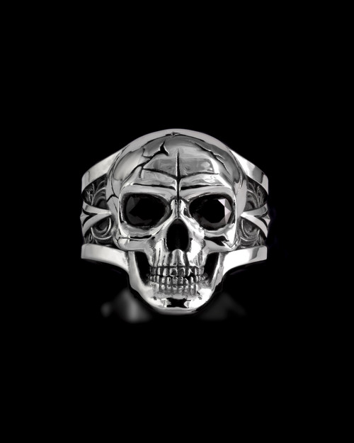 Big Ass Skull Ring with Black Onyx Eyes by NightRider Jewelry - Front View