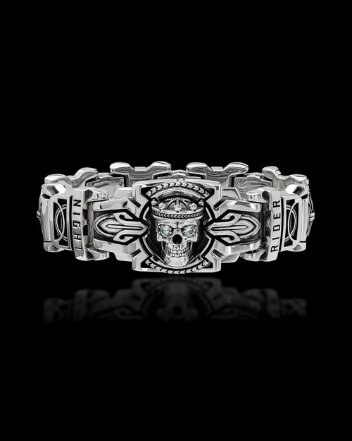 Guardian Skull Interlock Link Bracelet by NightRider Jewelry - Front View
