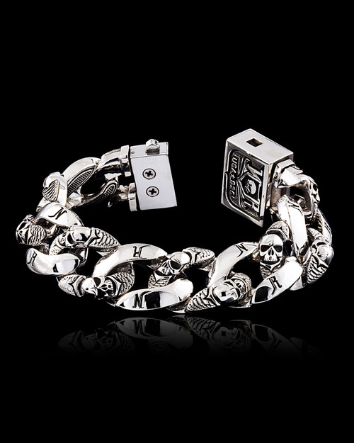 Sterling silver bracelet with skulls by NightRider Jewelry